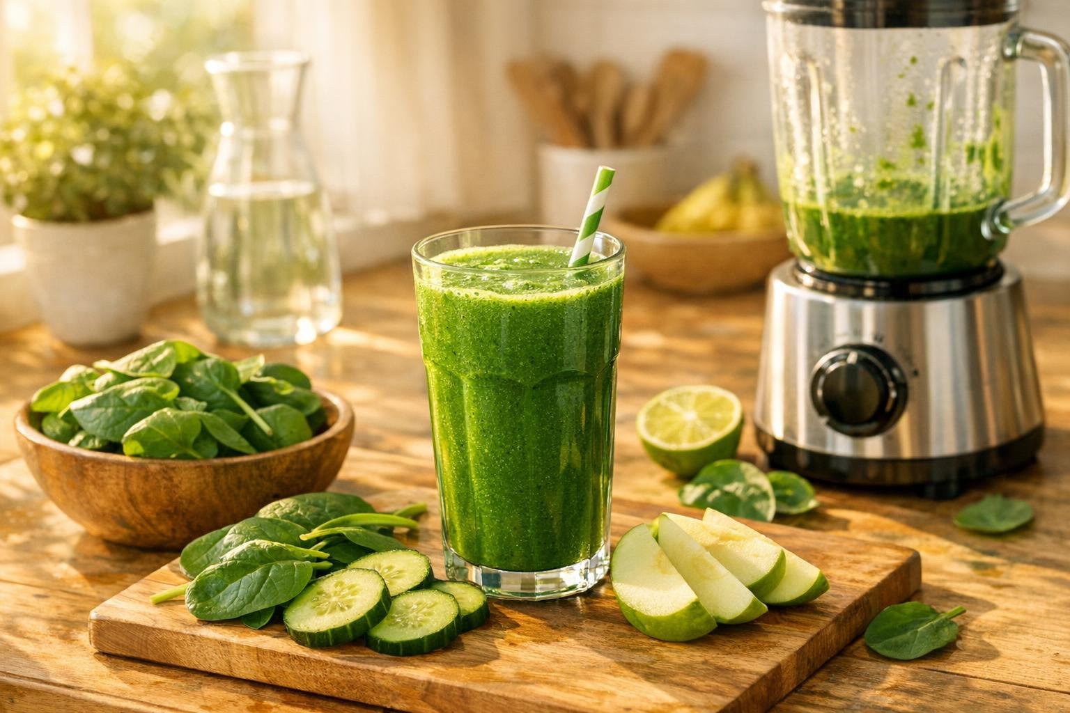 Spenót turmix frissítő képe a vitamindús zöld ital bemutatásához és energia támogatásával