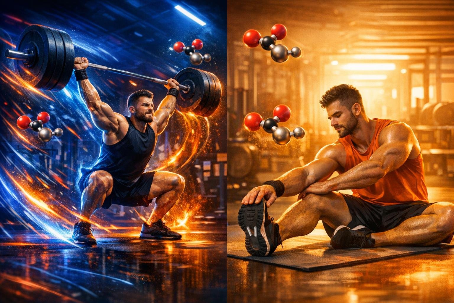 Edzés előtt és után tri-kreatin malátot használó sportoló intenzív izomerőt bemutatva